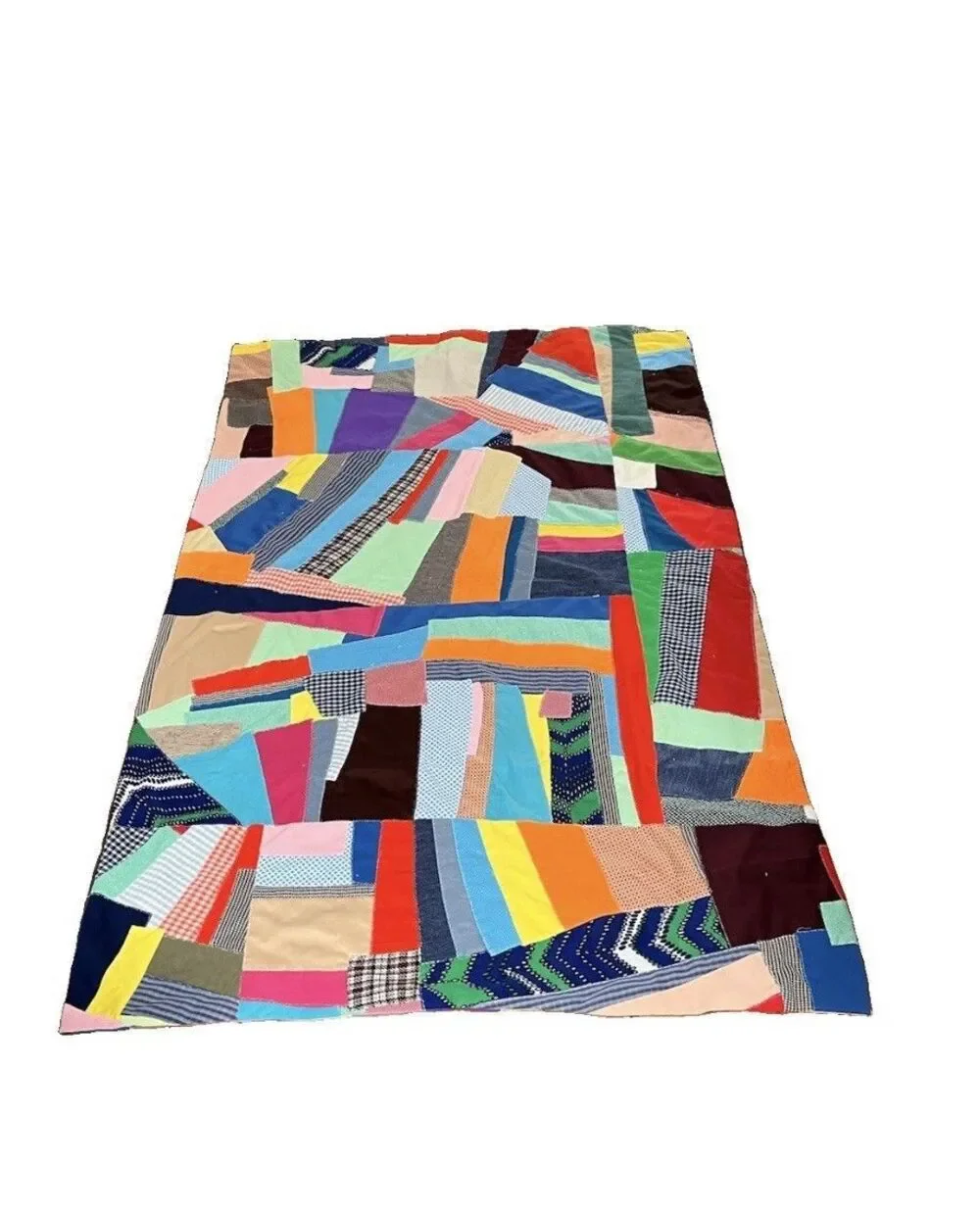 VTG 1970s Patchwork Blanket Crazy Quilt Handmade Boho Hippie 50”x82”